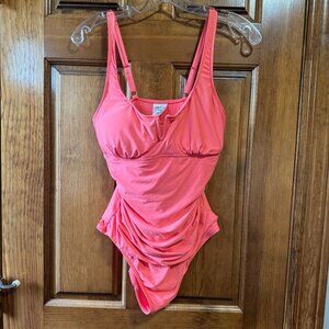 ANNE COLE V Wire One Piece Swimsuit Juicy Fruit Coral Size Medium